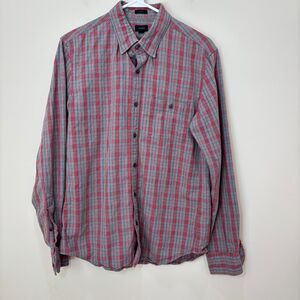J Crew Plaid Flannel Long Sleeve Button Front Shirt Men's M Gray Red Classic